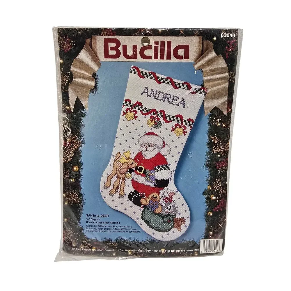 Vtg Bucilla SANTA & DEER 18